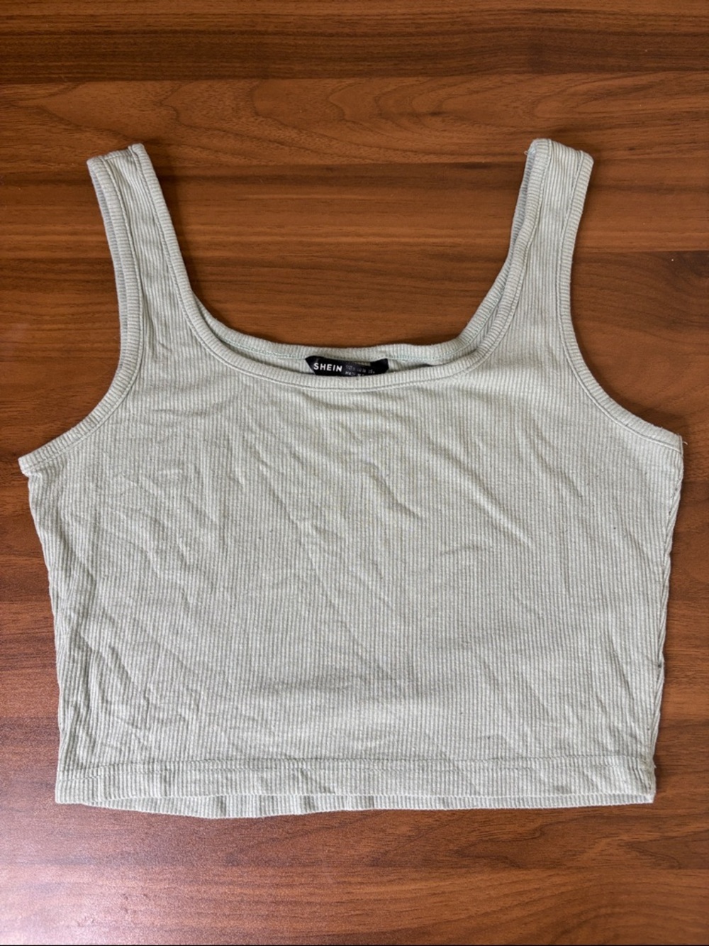 SHEIN Sage Ribbed Scoop Neck Cropped Tank - S